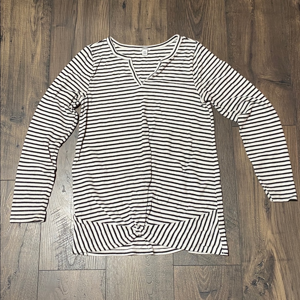 Sonoma Black and White Striped V-Neck Top